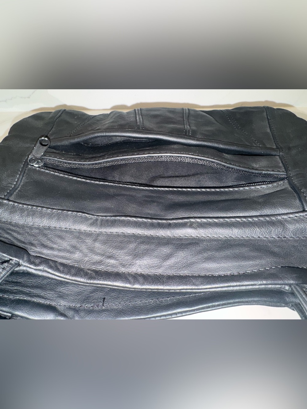 Vintage Soft Black Leather Shoulder Bag Multi Pocket Organizer Purse Boho Y2K - Picture 8 of 8